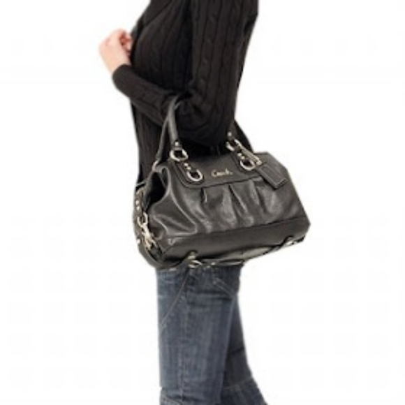 Coach Ashley Leather Black 2 way Bag Satchel nwot - Picture 3 of 13